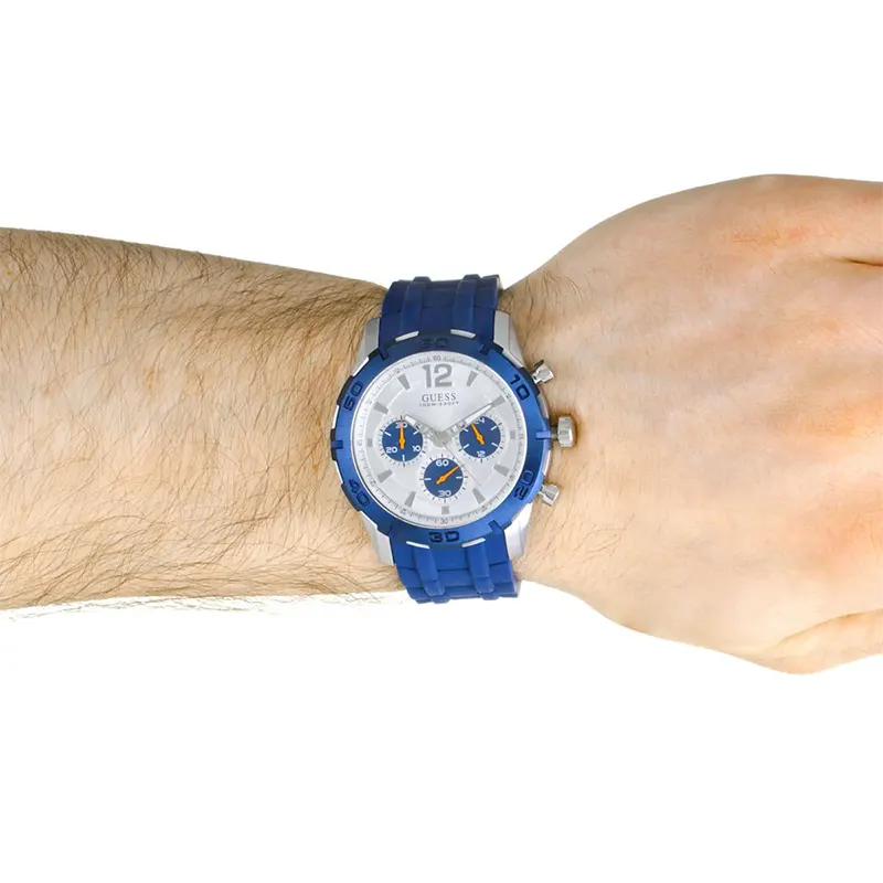 Guess Caliber Chronograph White Dial Blue Strap Men’s Watch- W0864G6